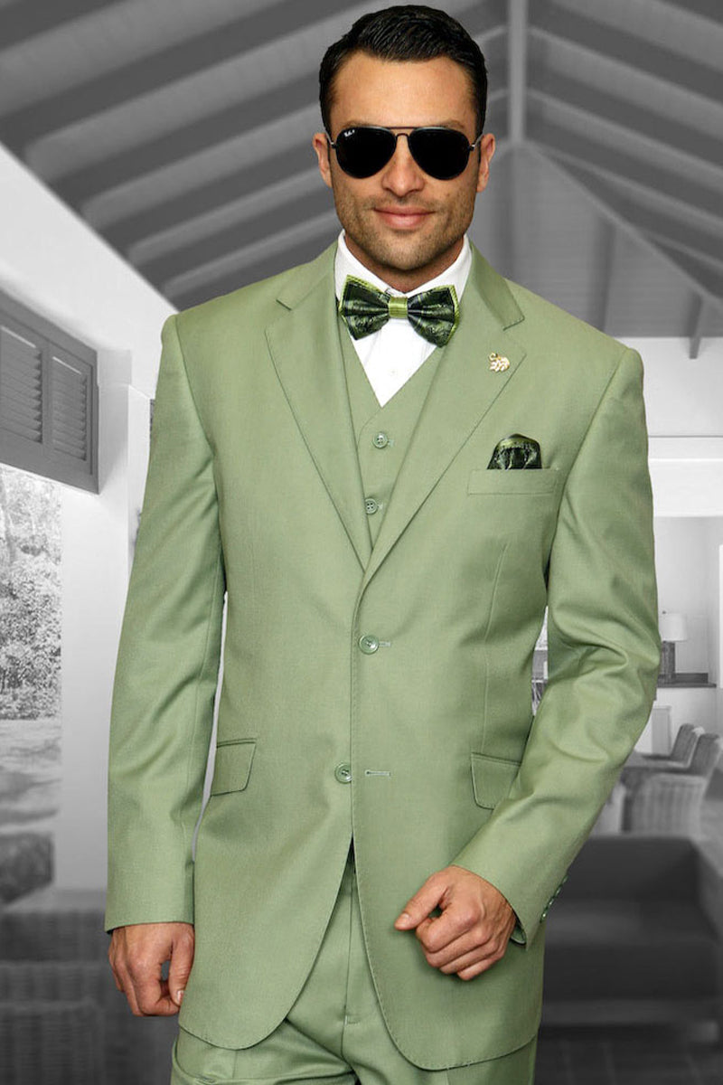 Men’s Designer Vested Modern Fit Wool Business & Wedding Suit in Apple Green