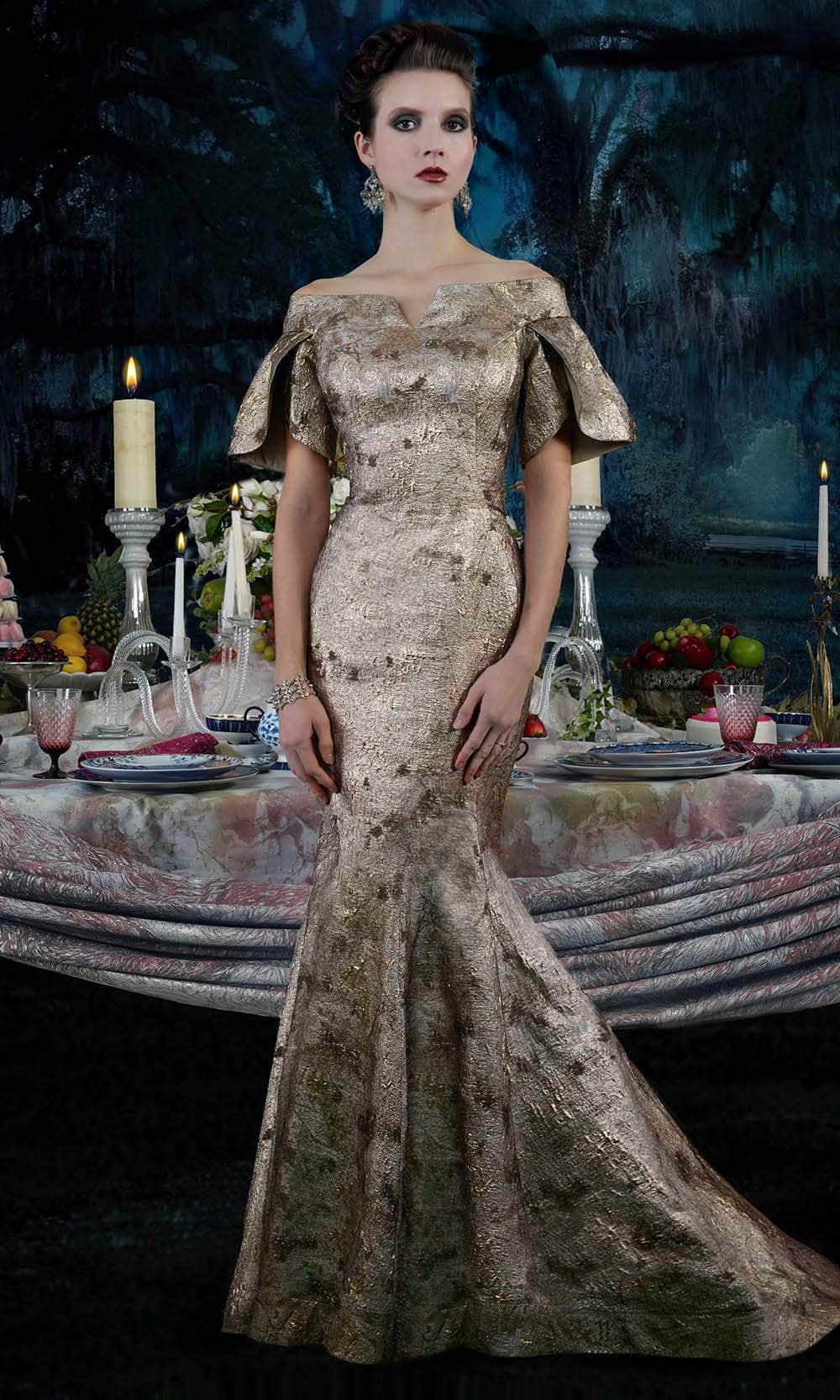 Off-shoulder Straight Across neck Evening Dress