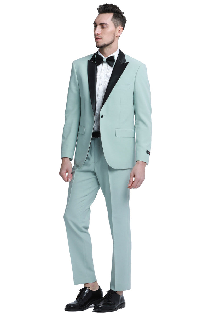 Men’s One Button Peak Lapel Wedding & Prom Tuxedo in Mint Green