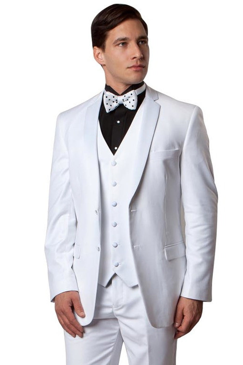 Men’s Slim Fit Two Button Vested Notch Tuxedo in White