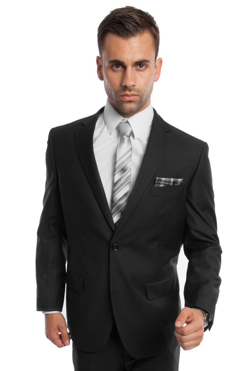 Men’s Two Button Basic Modern Fit Business Suit in Black