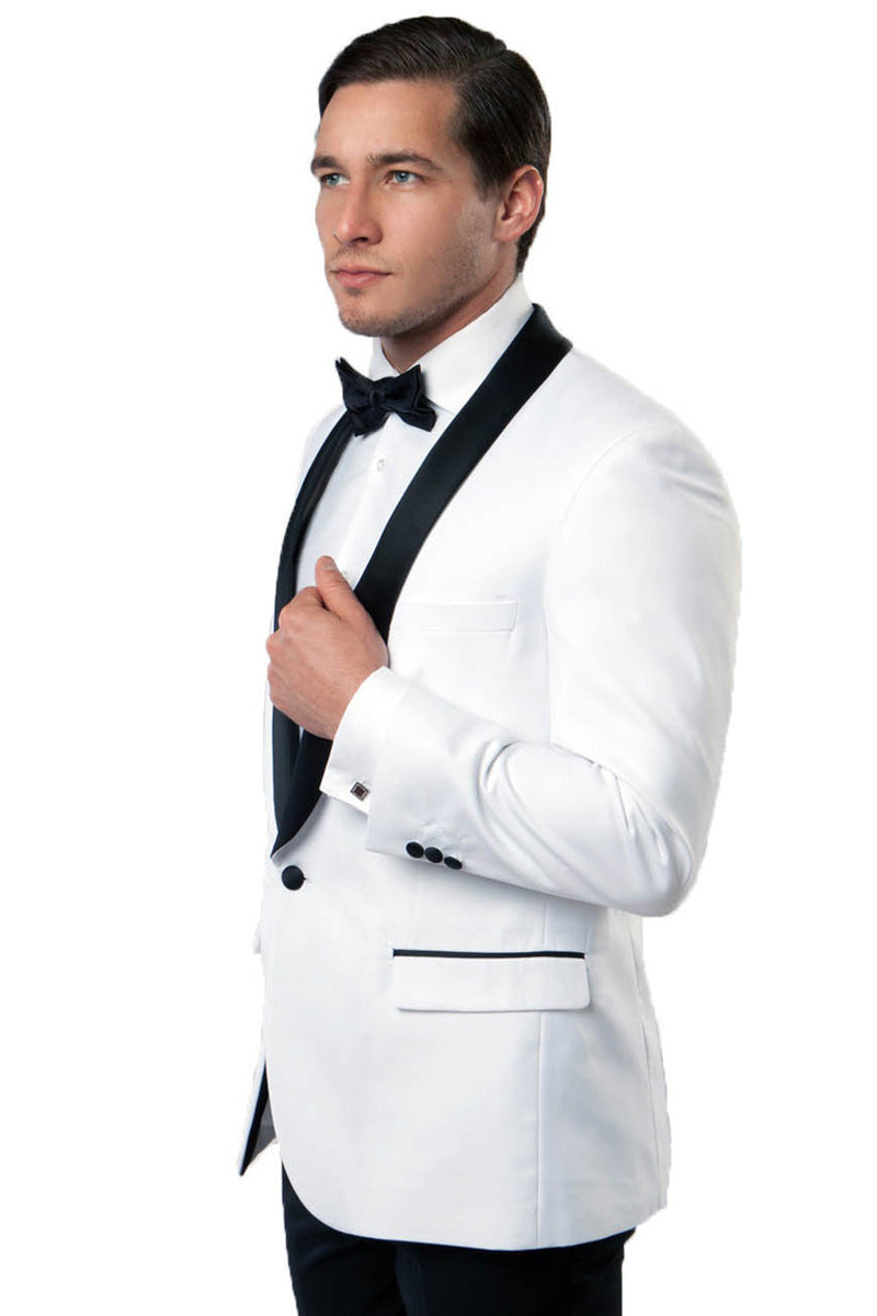 Men’s One Button Shawl Lapel Dinner Jacket in White & Black