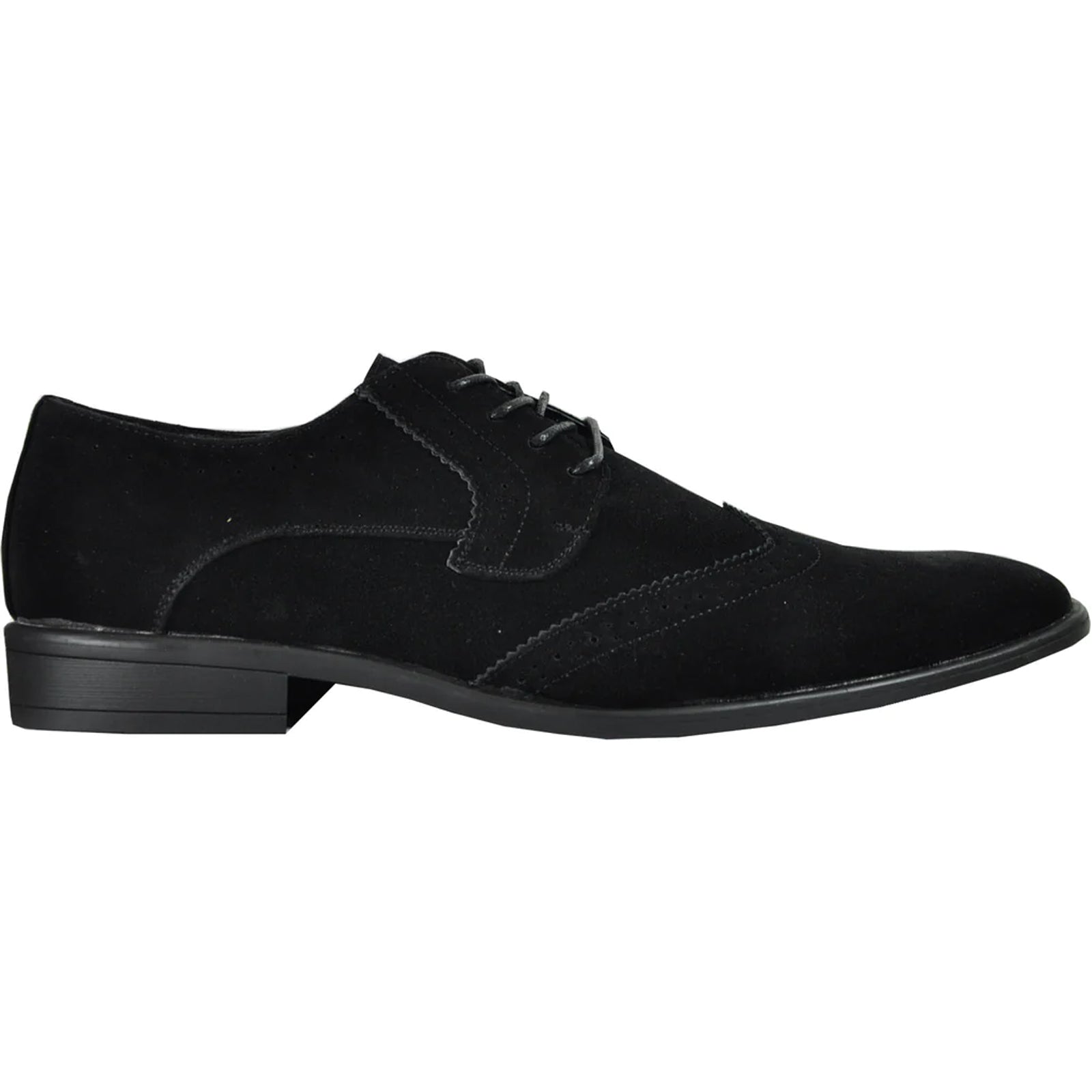 Mens Vegan Suede Wedding & Prom Wingtip Lace Up Dress Shoe in Black