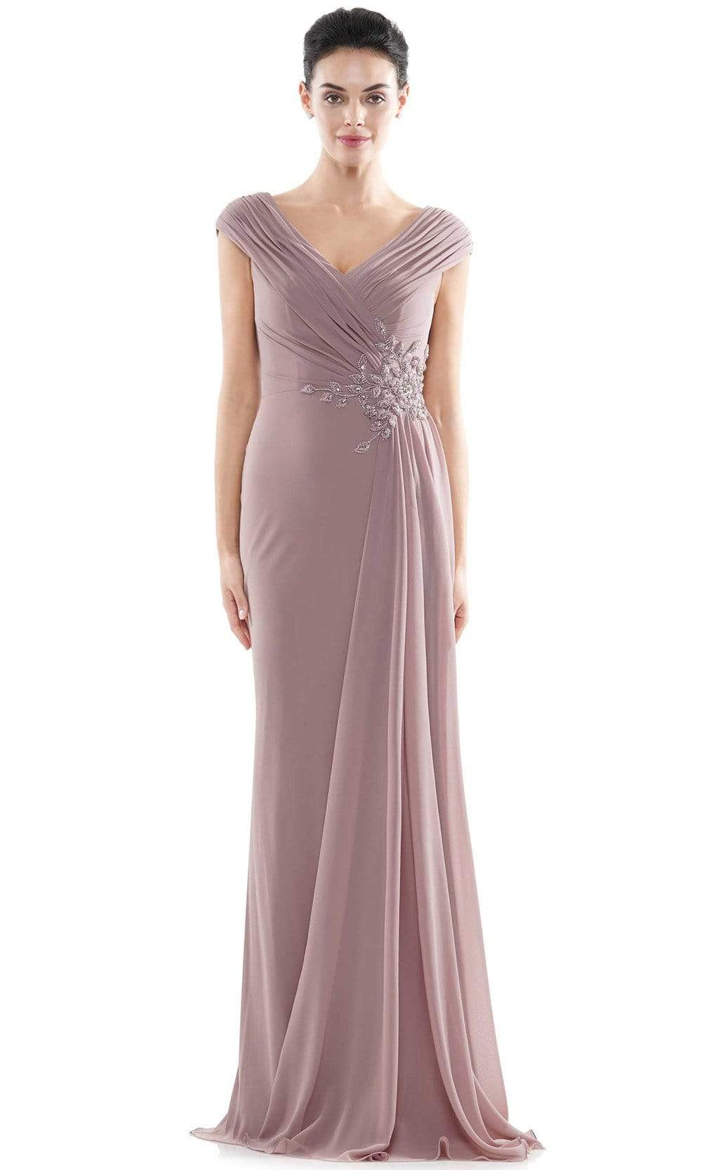 MV1080 Cap Sleeve Foliage Beaded Sheath Gown