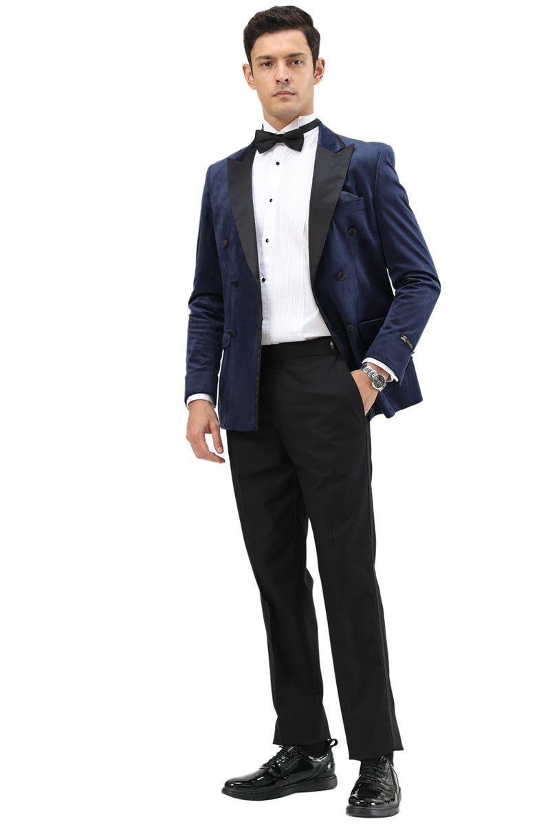 Men’s Velvet Double Breasted Wedding & Prom Tuxedo Jacket in Navy Blue