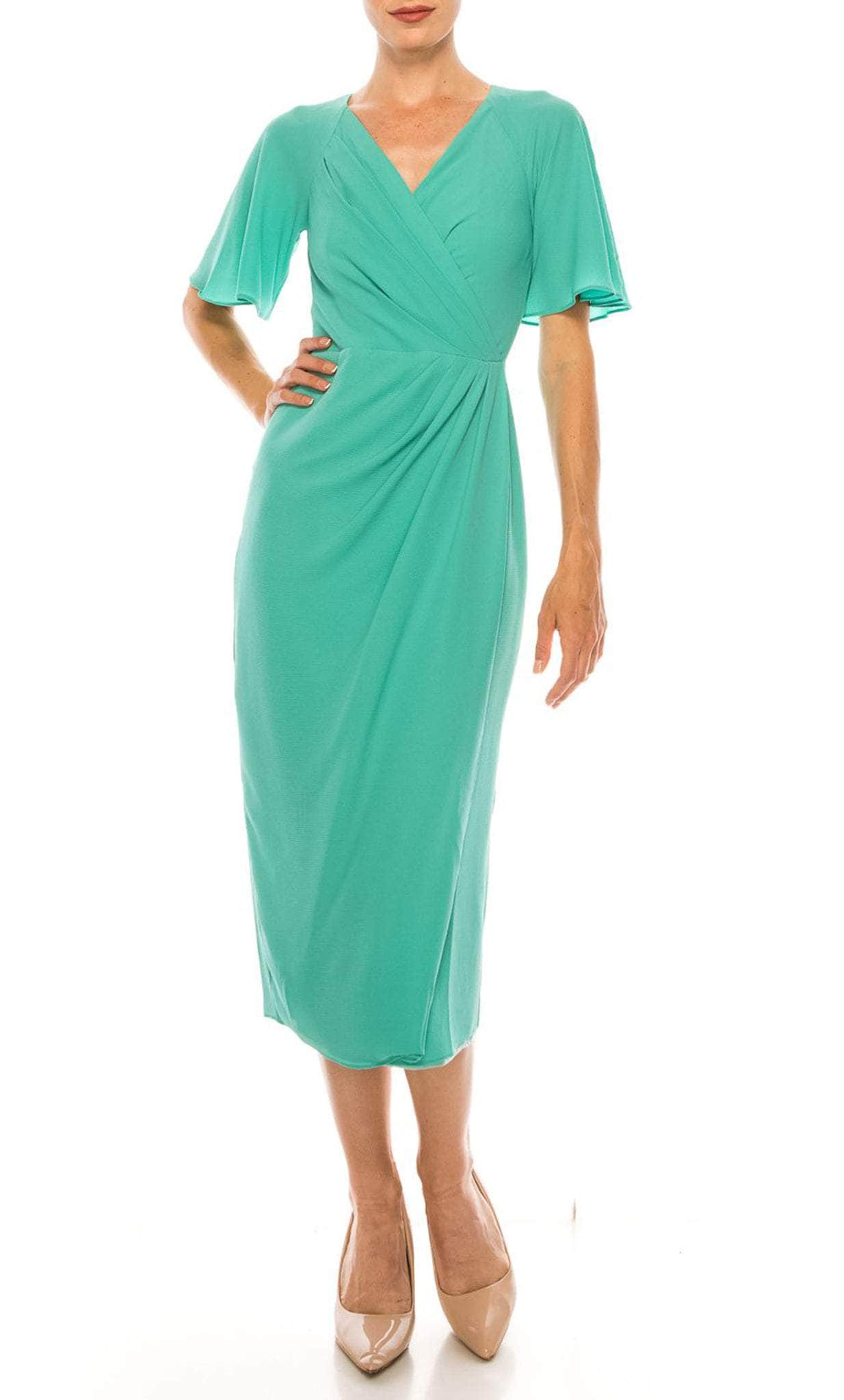 V-Neck Tea Length Formal Dress