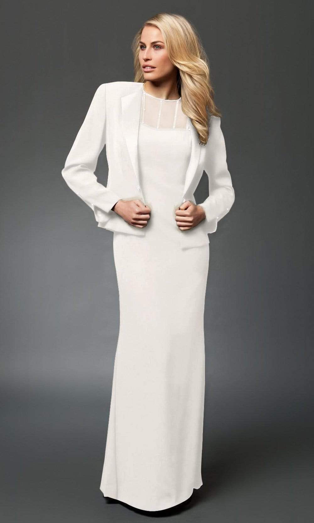 2105 Classy Beaded Sheer Yoke Sheath Gown With Jacket