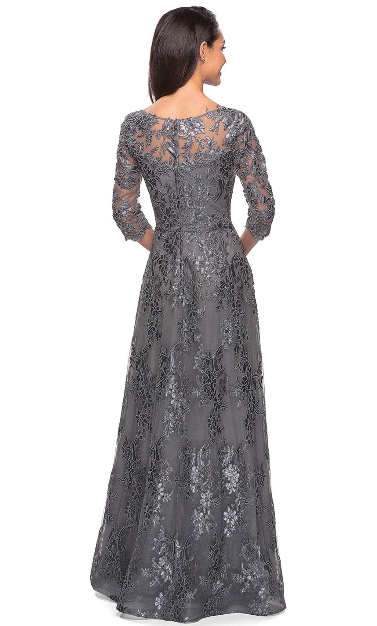 27885 Lace Quarter Length Sleeve Bateau A-line Dress