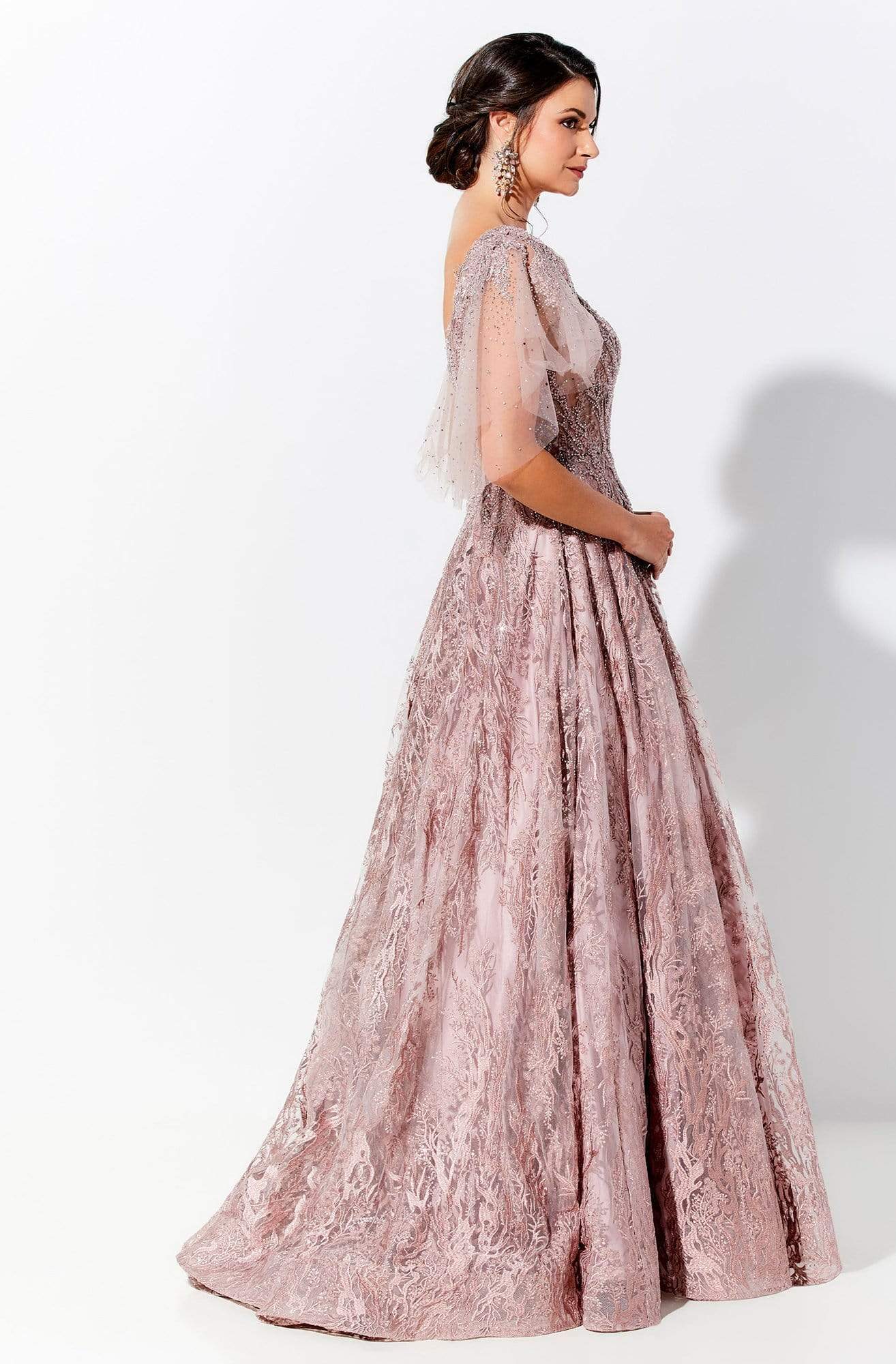 120D10W Detachable Sleeves Embellished Dress