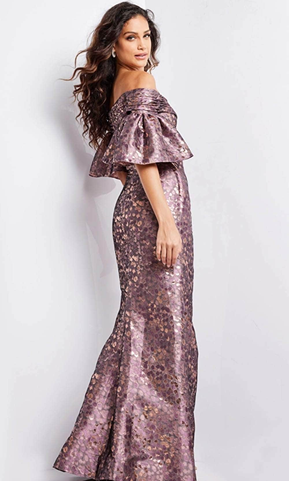 Bell Sleeve Ruched Evening Gown