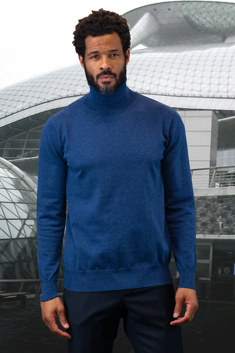 Men’s Designer Wool & Cashmere Dress Sweater in Sapphire Blue