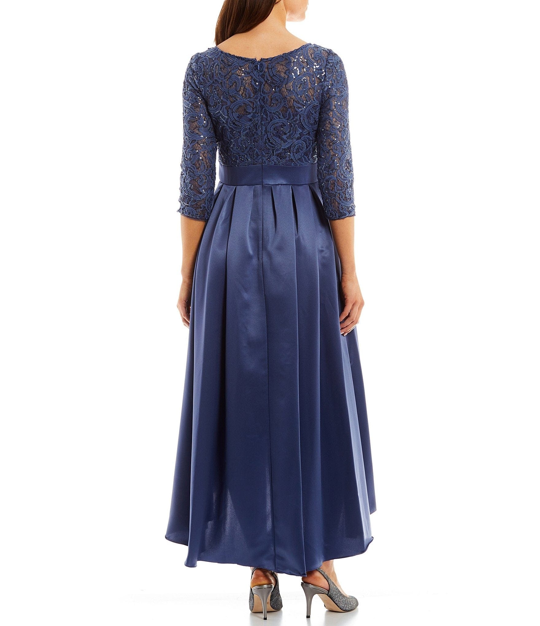 81122468 Lace Illusion Jewel High Low Dress