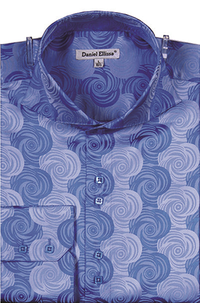 Men’s Regular Fit Fancy Swirl Pattern Sports Shirt in Blue