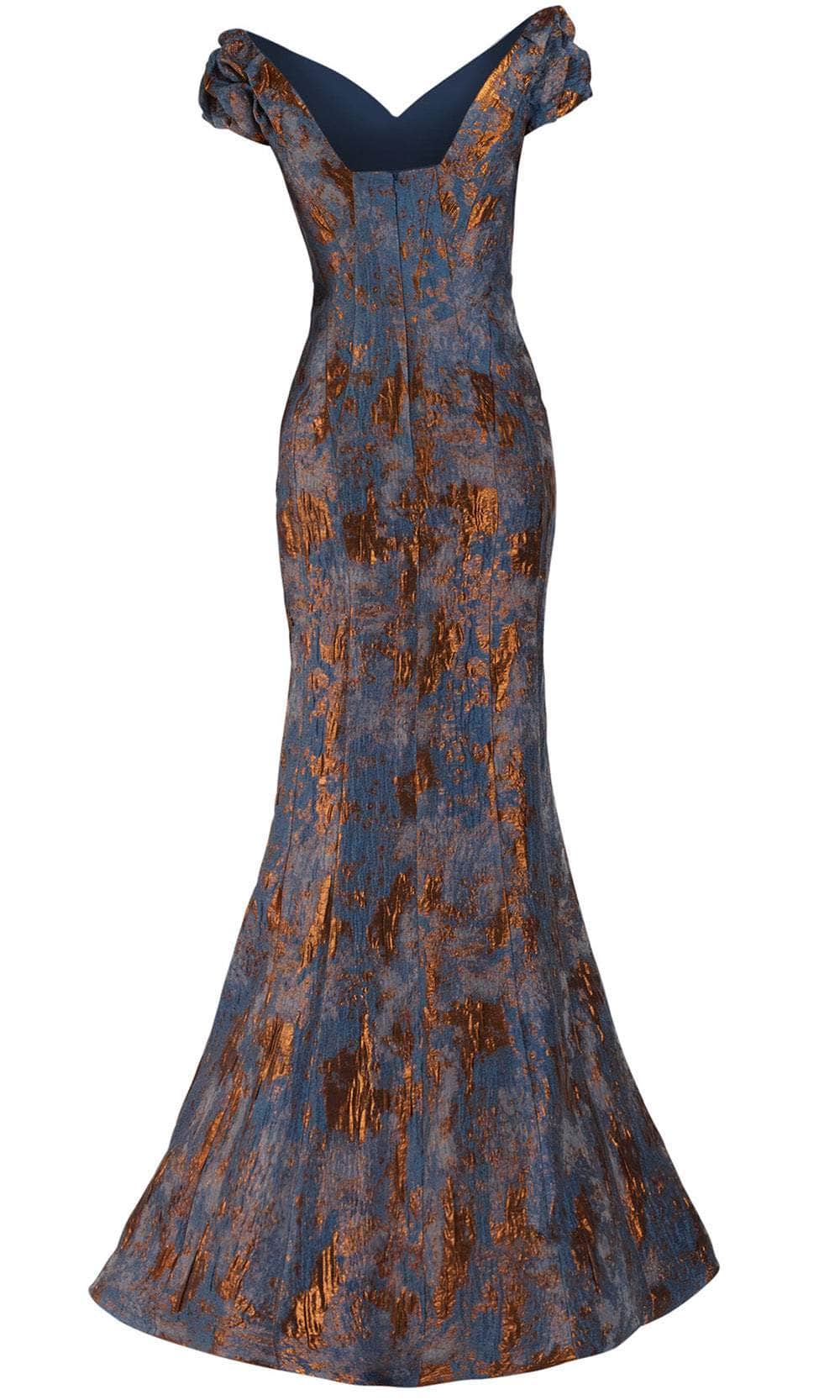 66721 Ruched Cap Sleeve Jacquard Mermaid Gown