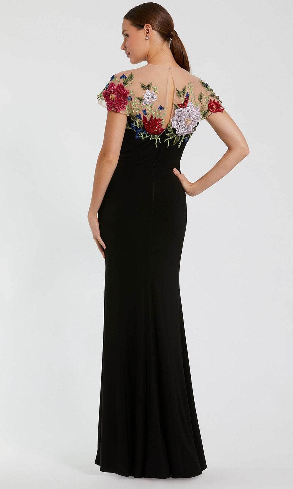 Illusion Cap Sleeve Embellished Evening Dress