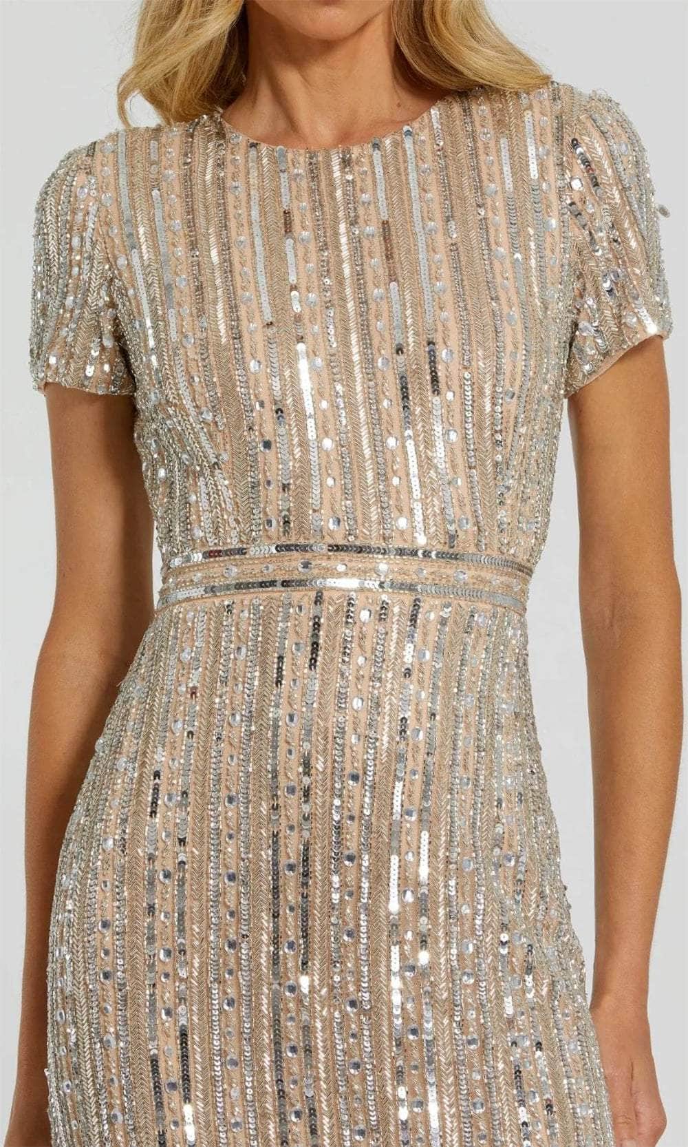Jewel Neck Linear Sequin Formal Dress