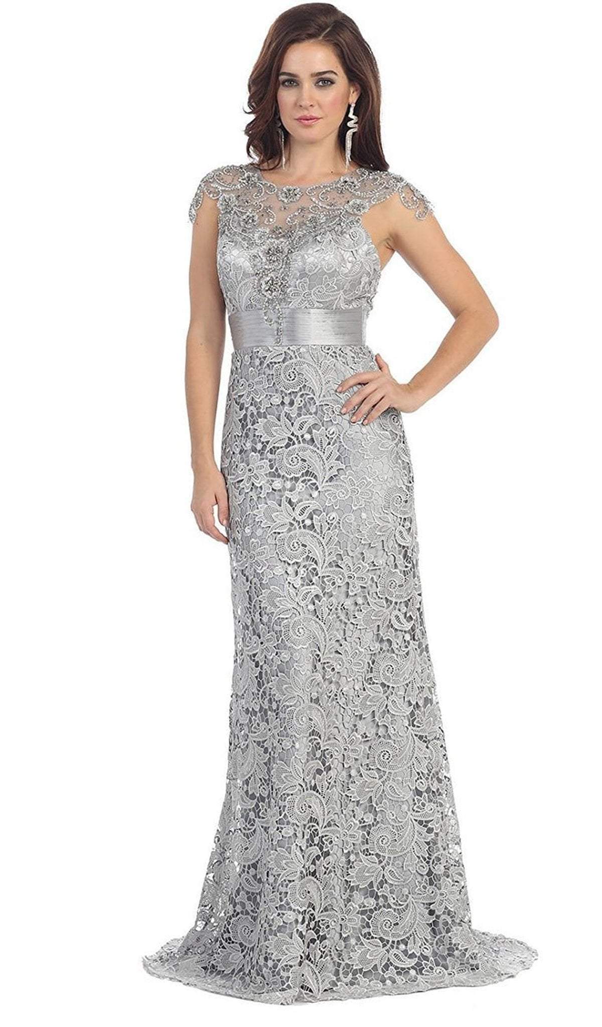RQ7182 Rhinestone Lace Floral Evening Gown