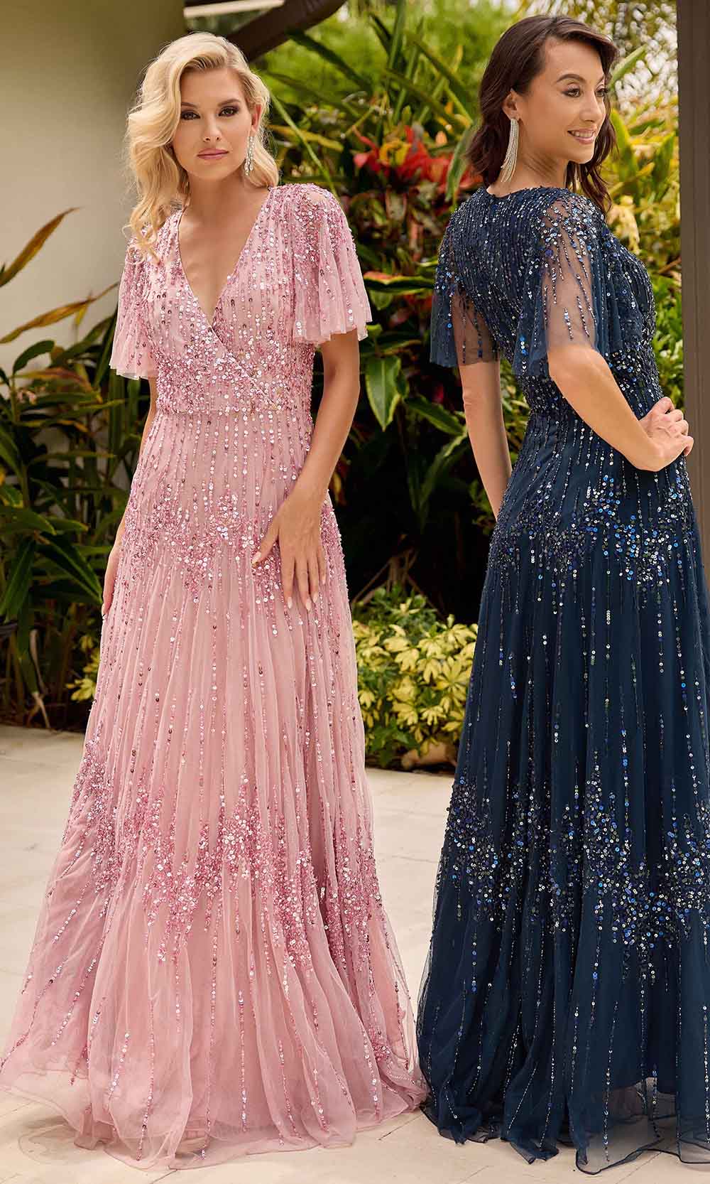 V-Neck Sequin Embellished Evening Gown