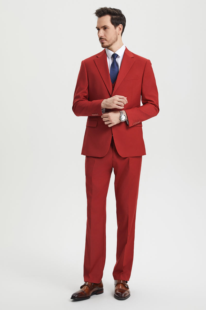 Men’s Two Button Vested Stacy Adams Basic Designer Suit in Brick
