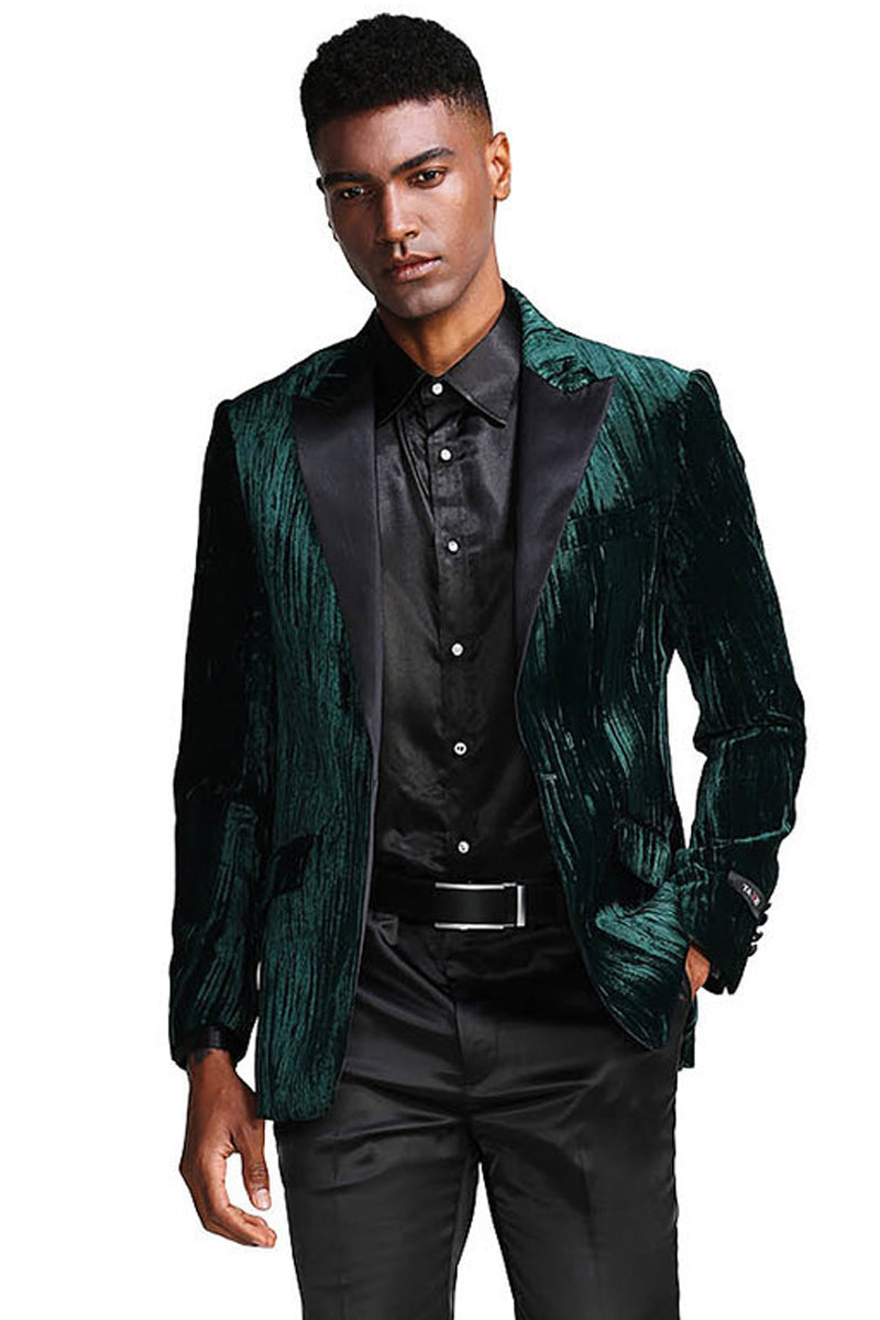 Men’s Textured Velvet Prom Tuxedo Jacket in Hunter Green
