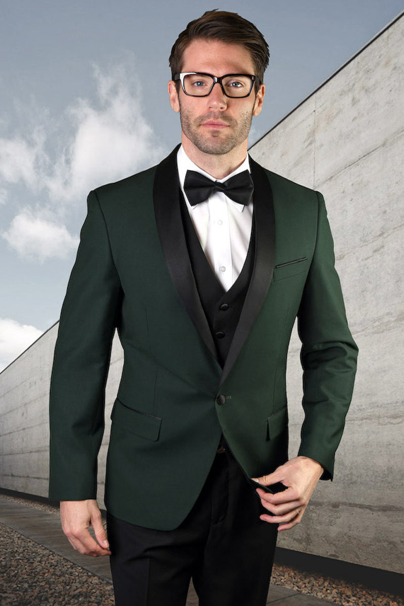 Men’s Vested Classic Dinner Jacket Wedding Tuxedo in Hunter Green