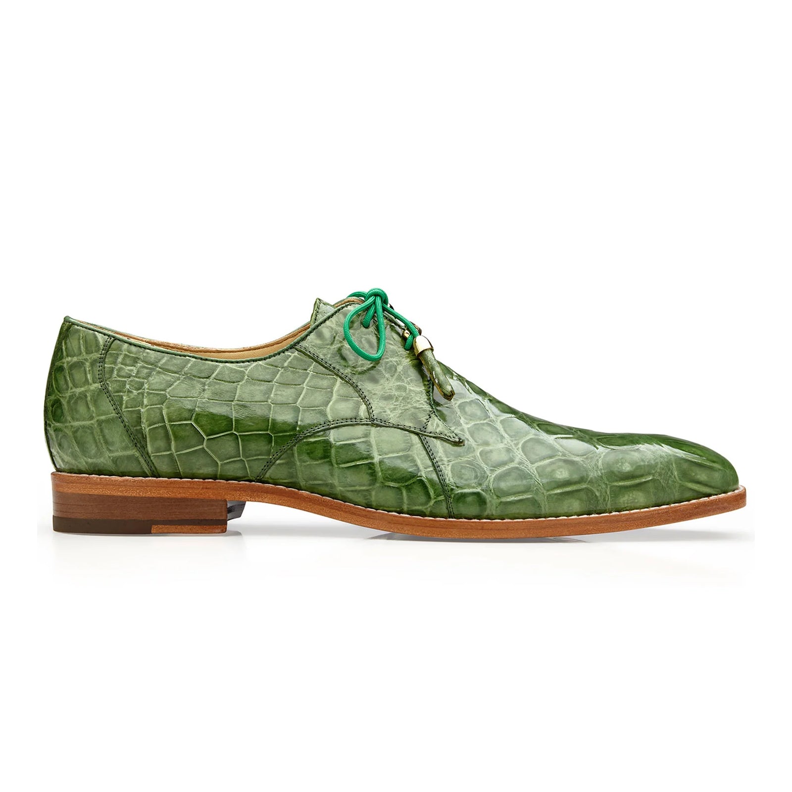 Men’s Belvedere Lago Genuine Alligator Plain Toe Dress Shoe in Pistachio Green