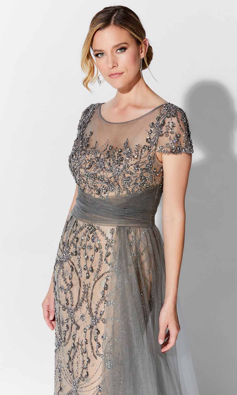 Beaded Tulle Sheath Mother of the Bride Gown