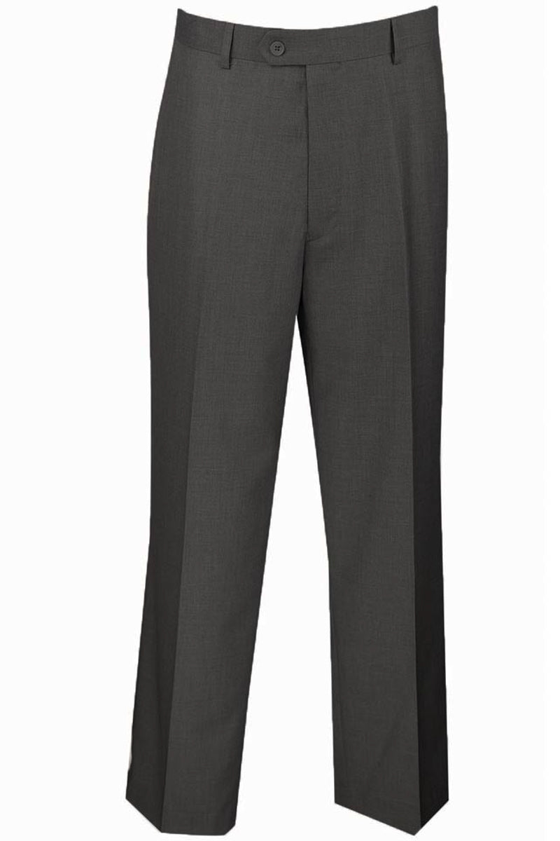 Men’s Regular Fit Wool Feel Flat Front Dress Pants in Charcoal Grey