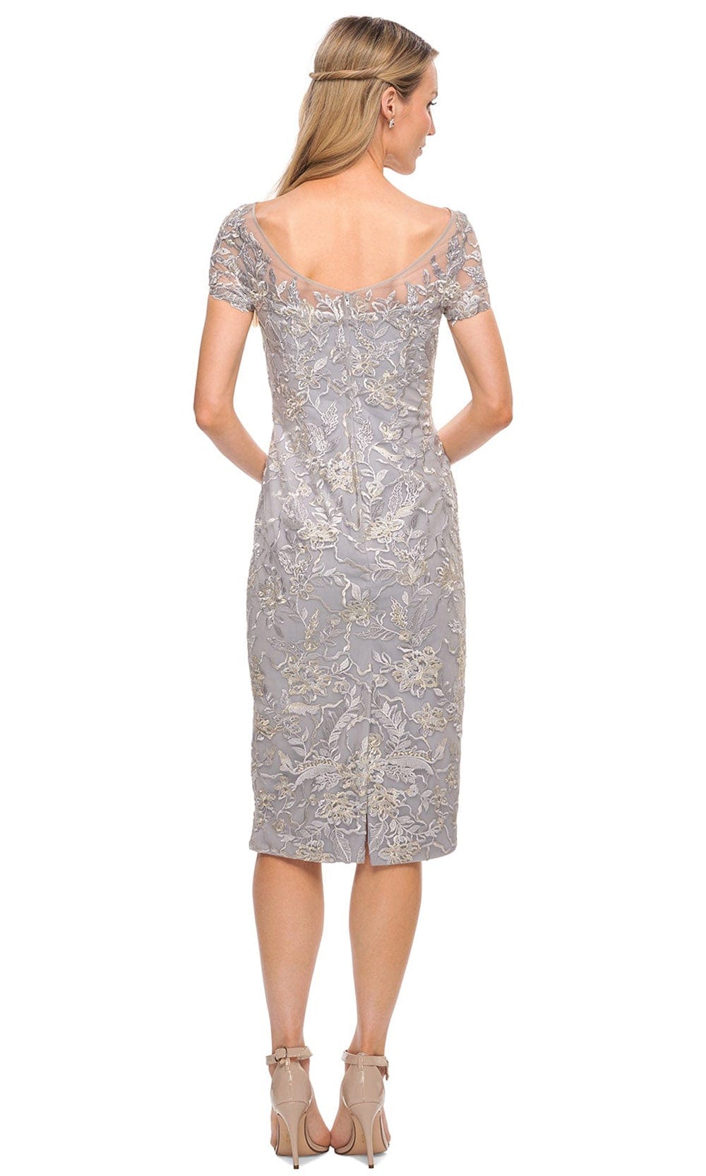 Embroidered Illusion Bateau Dress