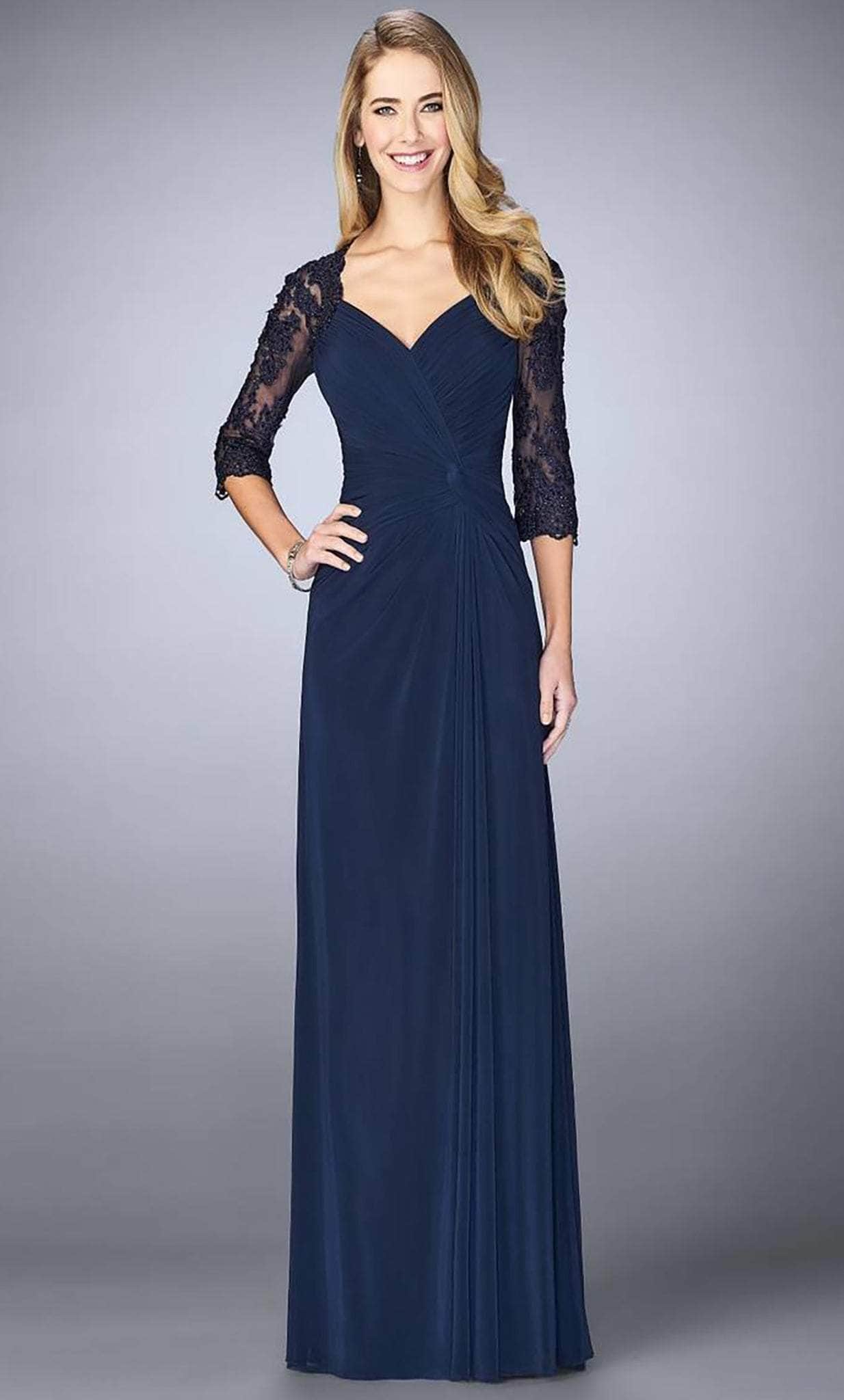 23244 Ruched V-Neck Column Dress