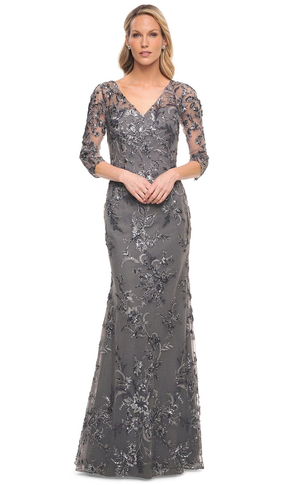Embroidered Sheer Mother of the Groom Sheath Dress