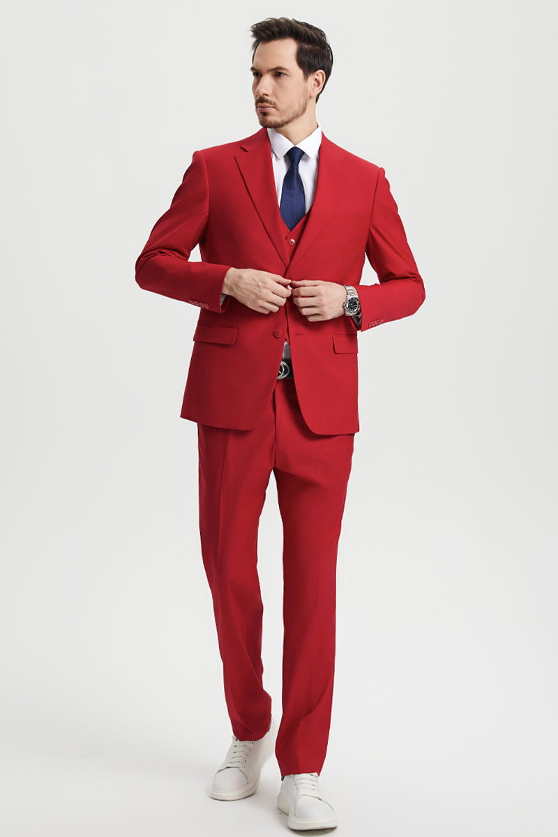 Men’s Two Button Vested Stacy Adams Basic Designer Suit in Red