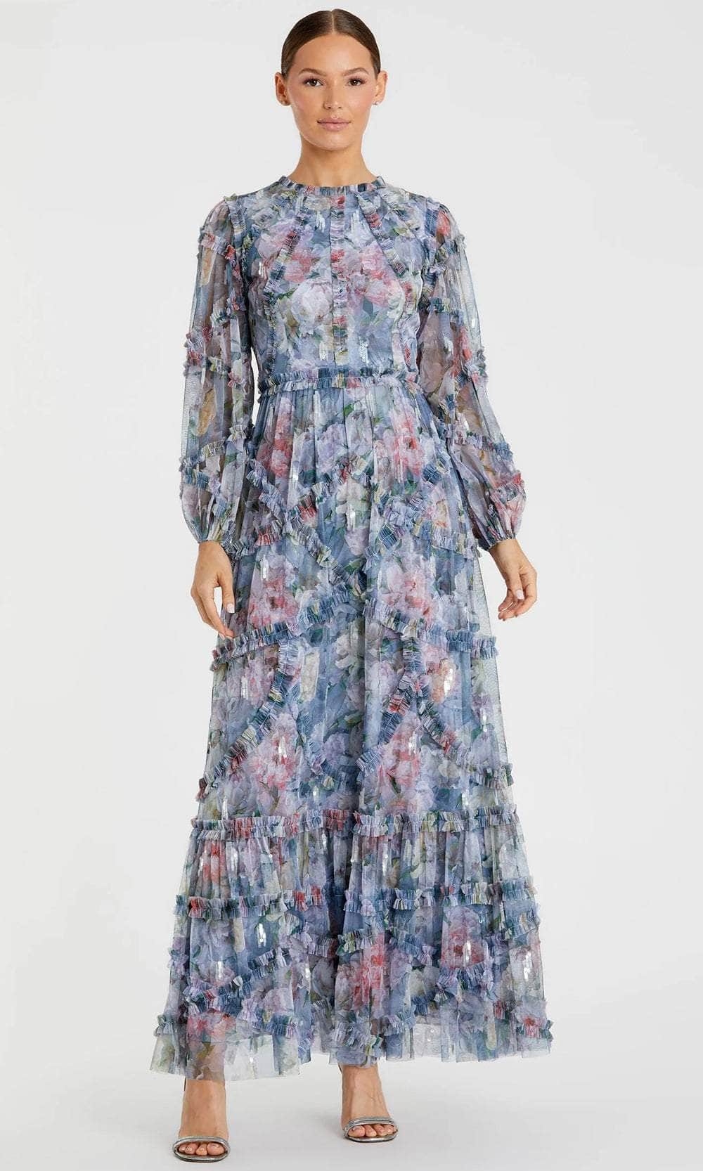 Floral Print Long Sleeve Evening Dress