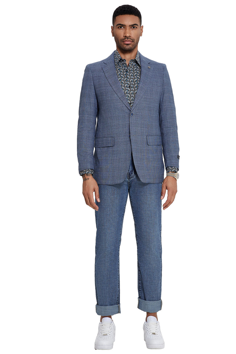 Men’s Slim Fit Two Button Sport Coat Blazer in Blue Glen Check