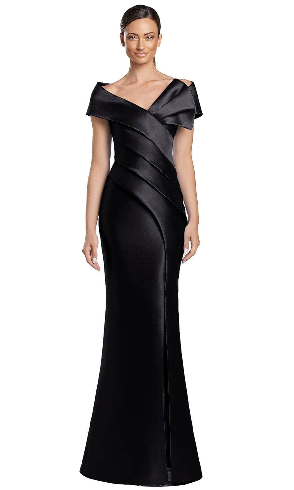 Pleated Bodice Off Shoulder Evening Gown