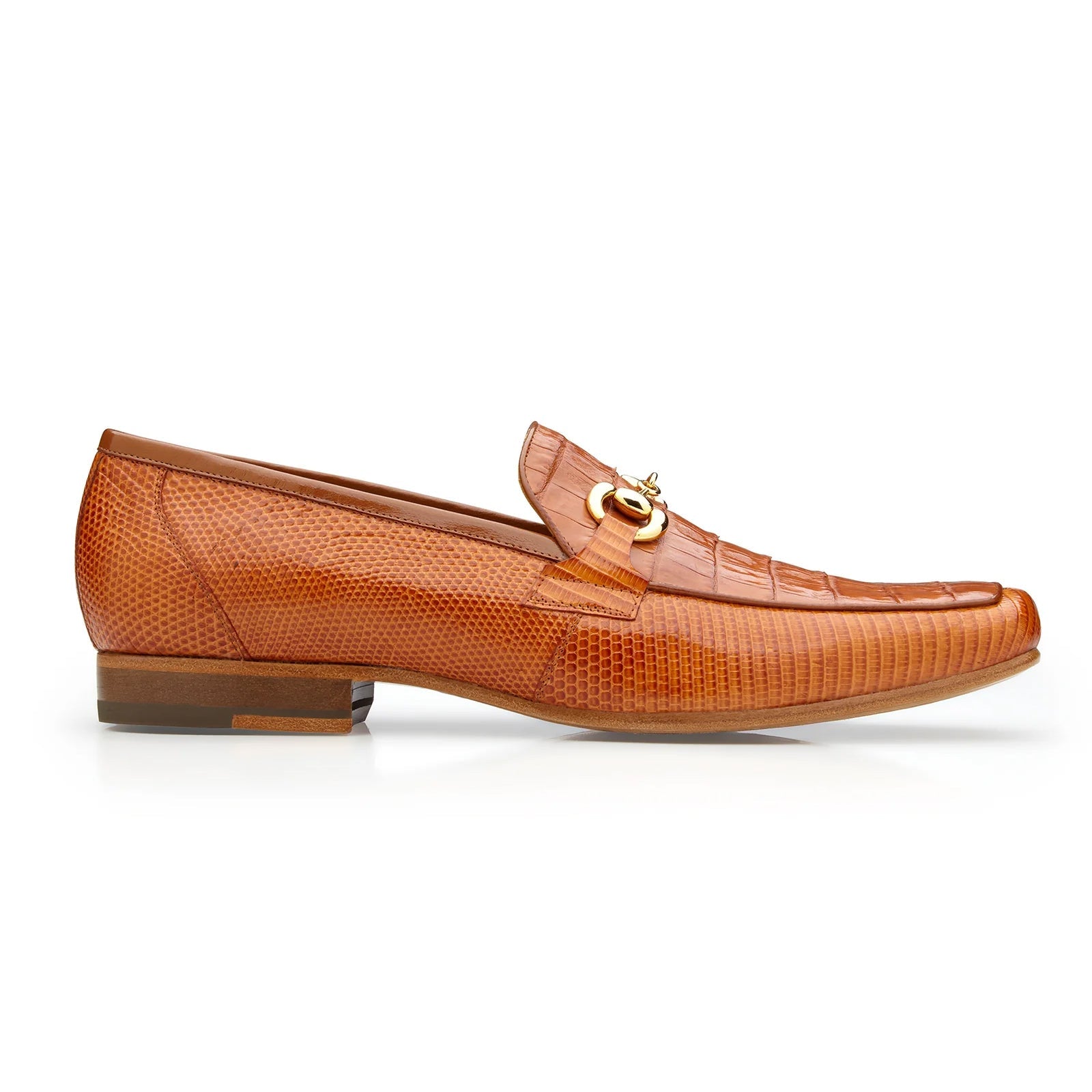 Men’s Belvedere Udine Crocodile & Lizard Buckle Dress Loafer in Brandy