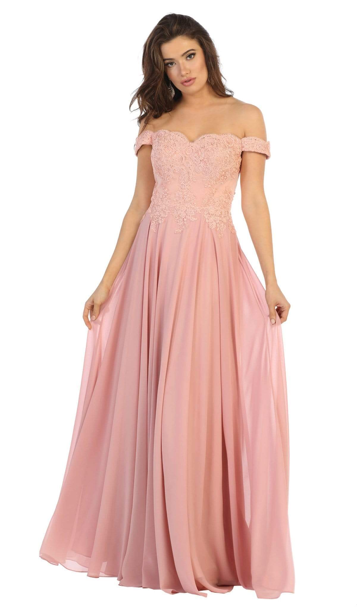 MQ1644B Embroidered Off-Shoulder A-Line Dress