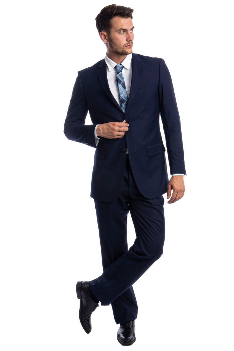 Men’s Two Button Basic Modern Fit Business Suit in Navy Blue