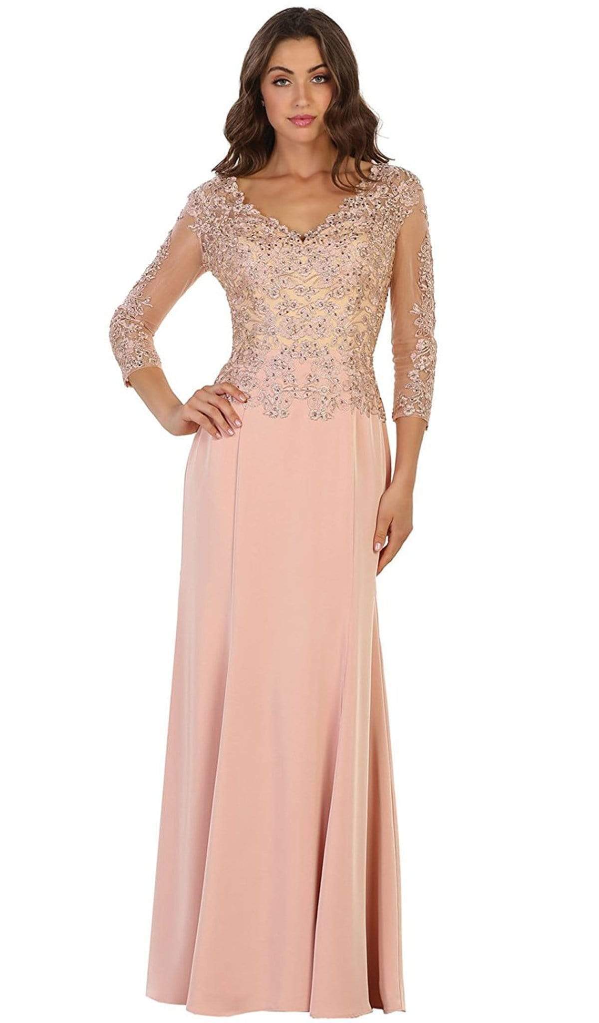 MQ1505 Quarter Length Sleeve Lace Sheath Evening Dress
