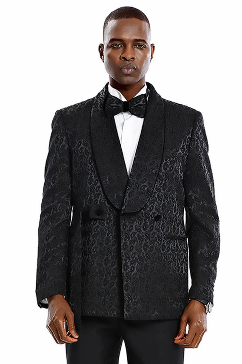 Men’s Slim Fit Double Breasted Smoking Jacket Prom & Wedding Tuxedo in Black Paisley