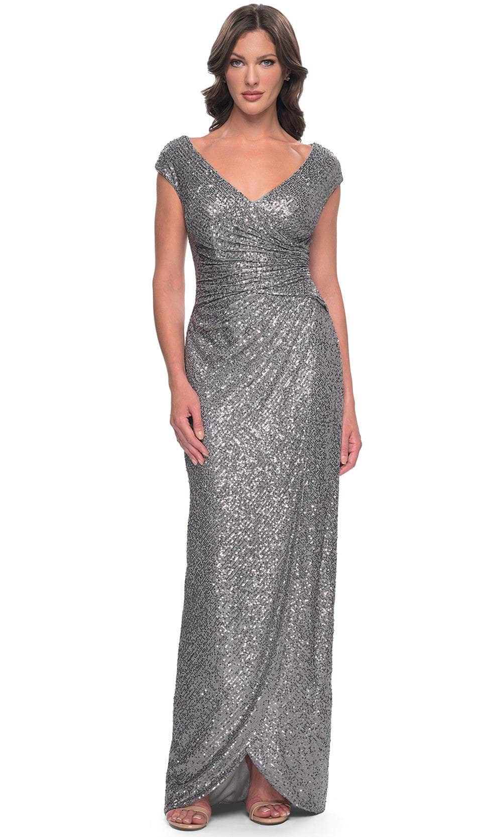 Ruched Sequin Evening Dress