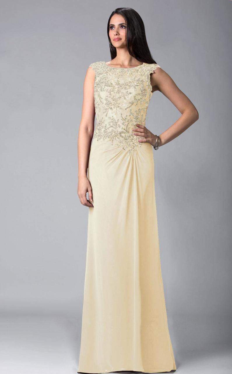 18402 Embellished Cap Sleeve Column Gown