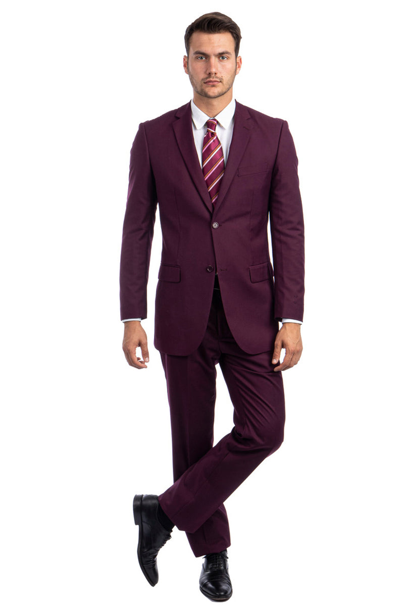 Men’s Two Button Basic Modern Fit Business Suit in Burgundy