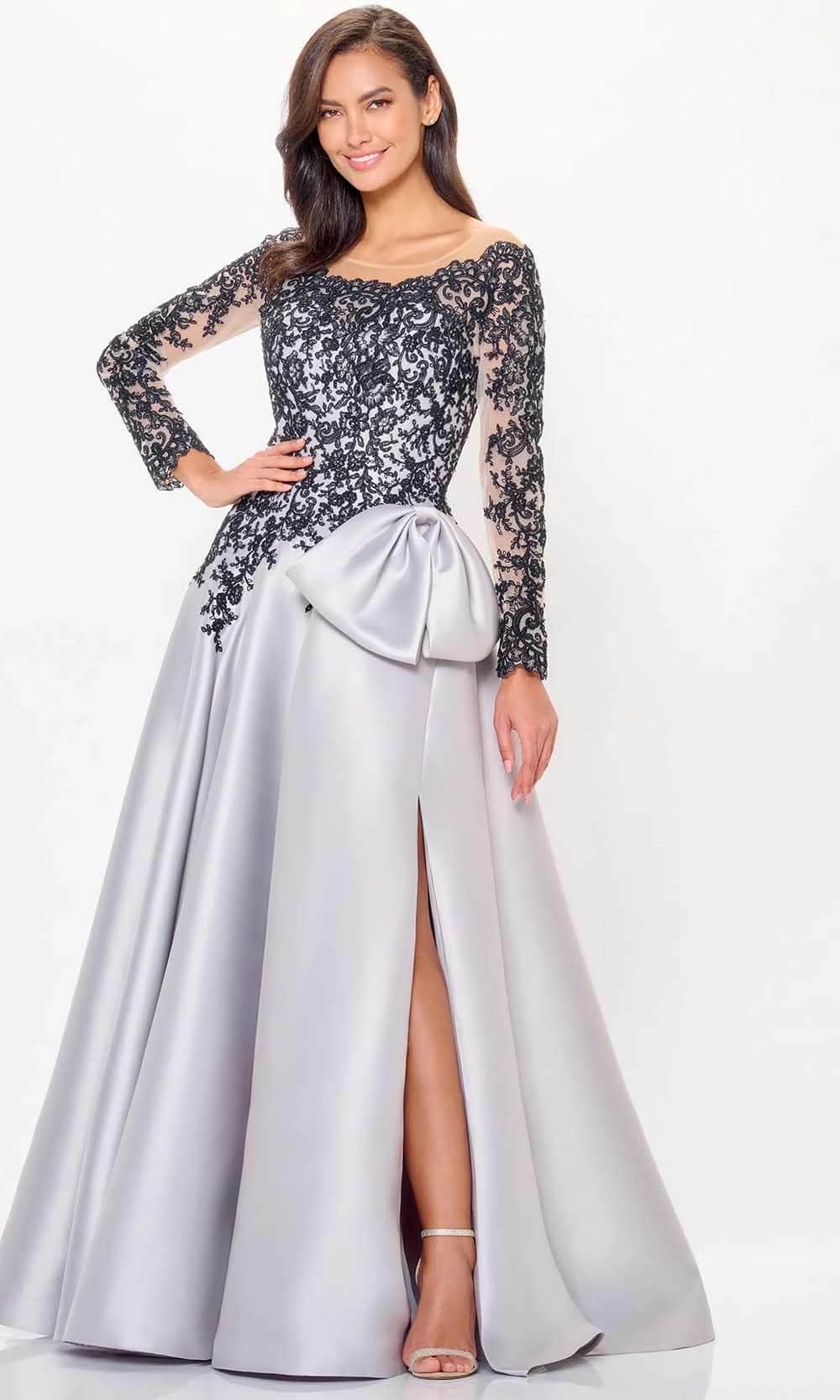 Long Sleeve Applique Evening Dress