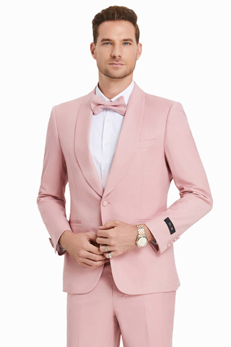 Men’s One Button Shawl Lapel Dinner Jacket Style Wedding Suit in Blush Pink