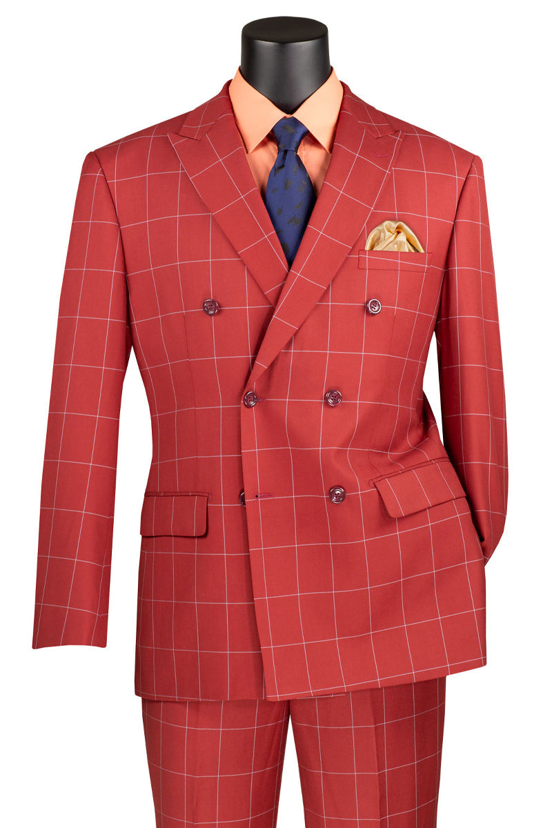 Men’s Double Breasted Bold Windowpane Plaid Suit in Orange
