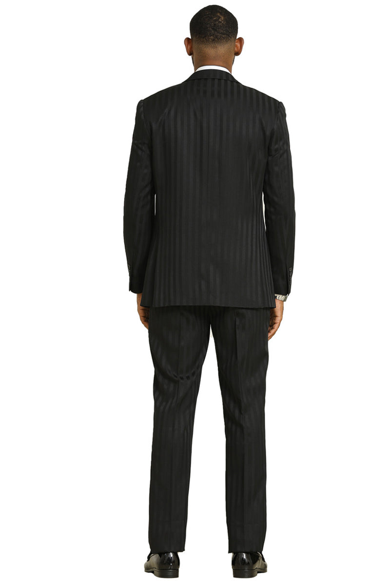 Men’s Stacy Adams Modern Fit Vested Suit in Black Tonal Shadow Pinstripe