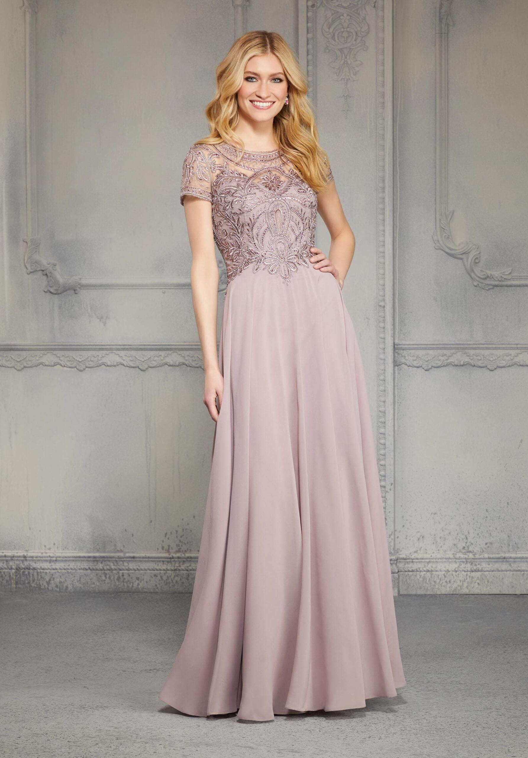 71824 Embellished Bateau Chiffon A-line Dress