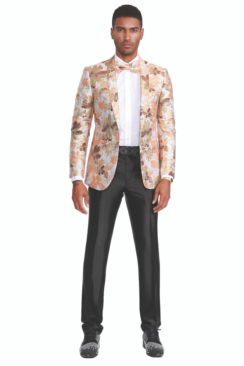Men’s Slim Fit Paisley Prom Tuxedo Jacket in Peach & Orange