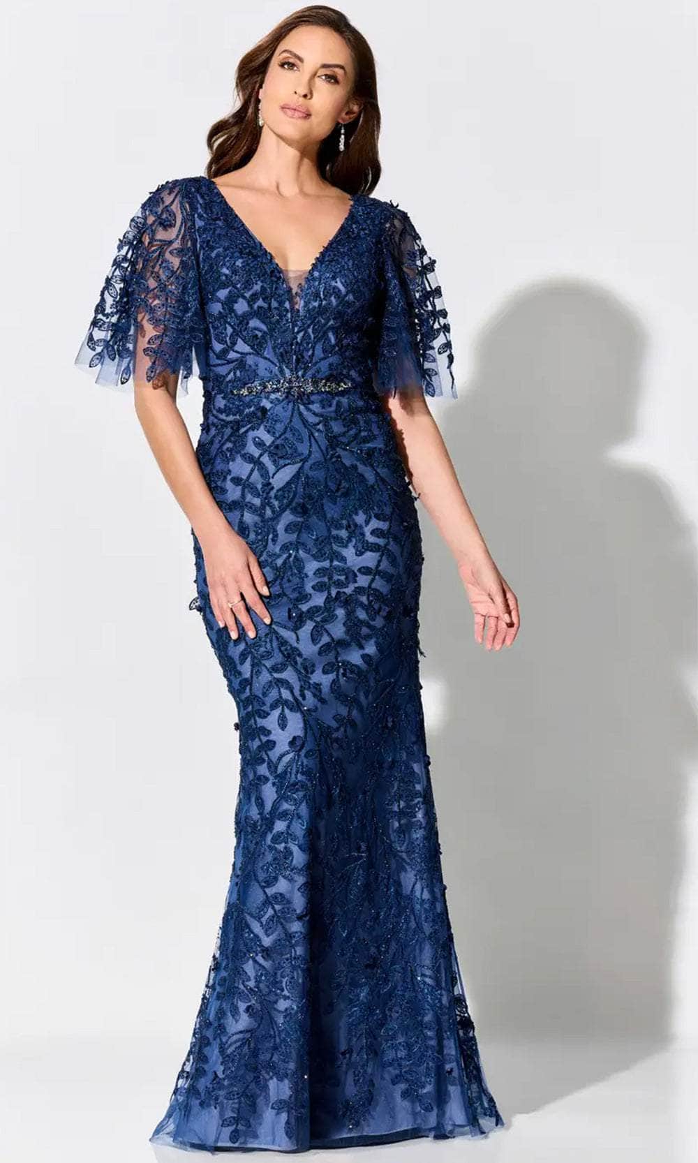 Flutter Sleeve Lace Evening Dress